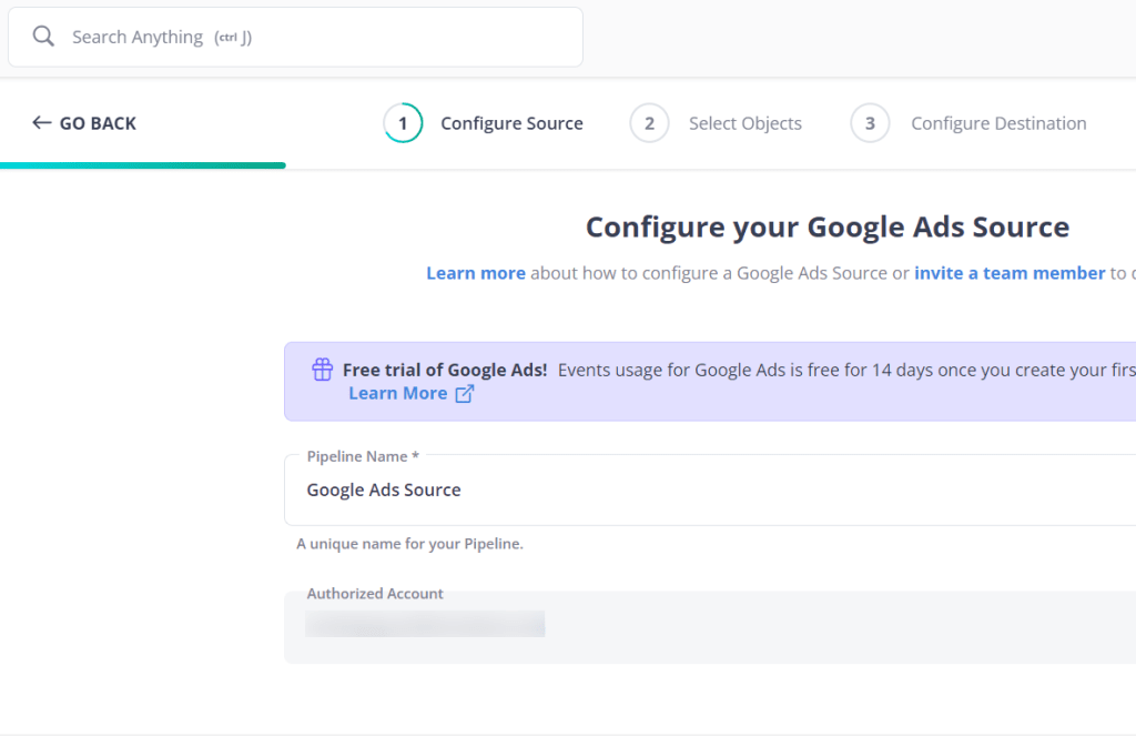 Google Ads to BigQuery: Source Configuration